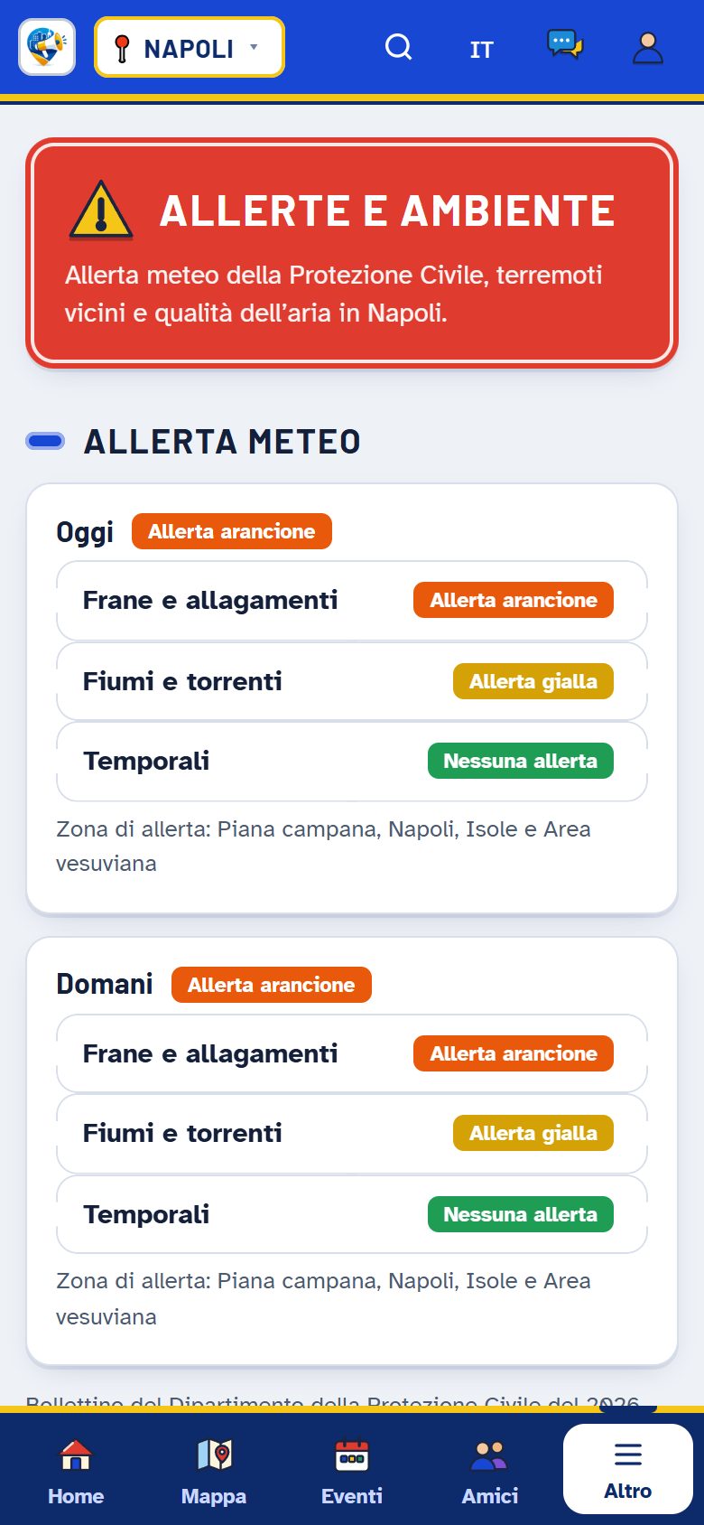 Allerte meteo di oggi e domani a Napoli dalla Protezione Civile