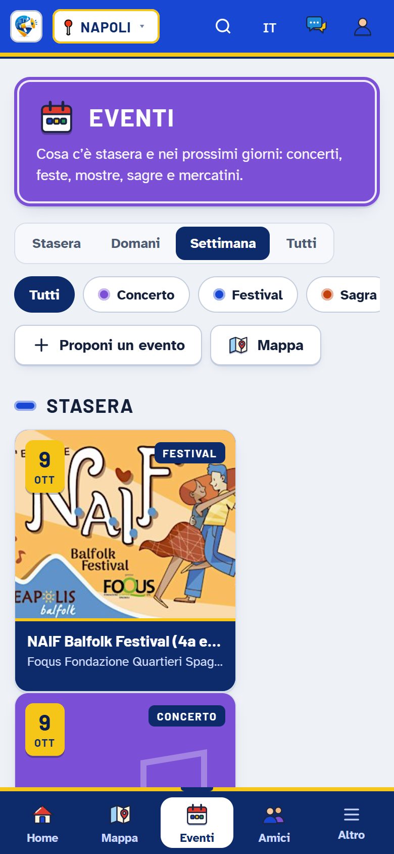 Eventi di stasera a Napoli: concerti, festival e sagre