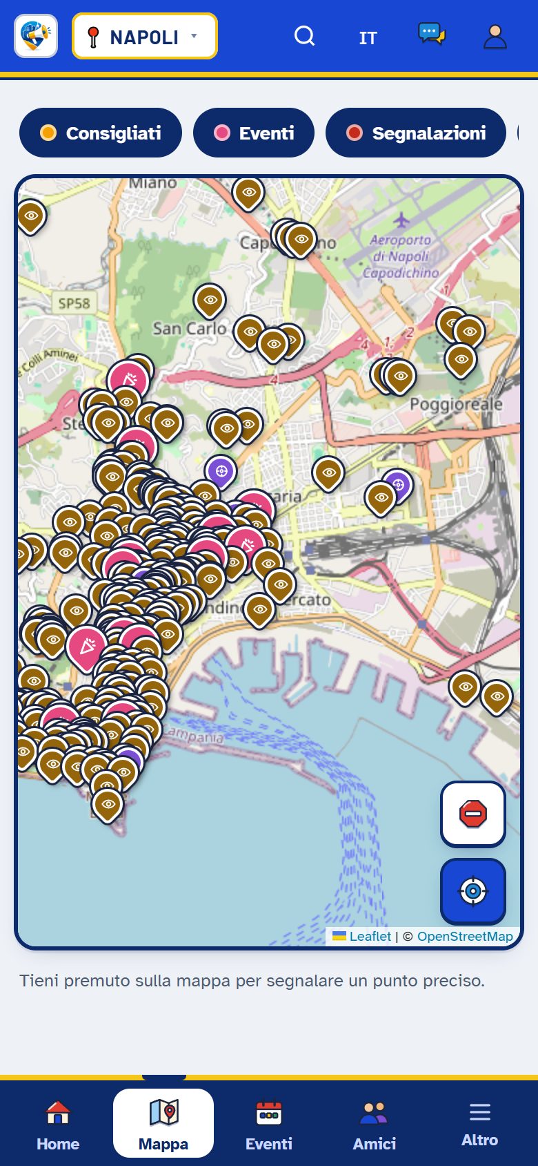 Mappa di Napoli con i posti segnati
